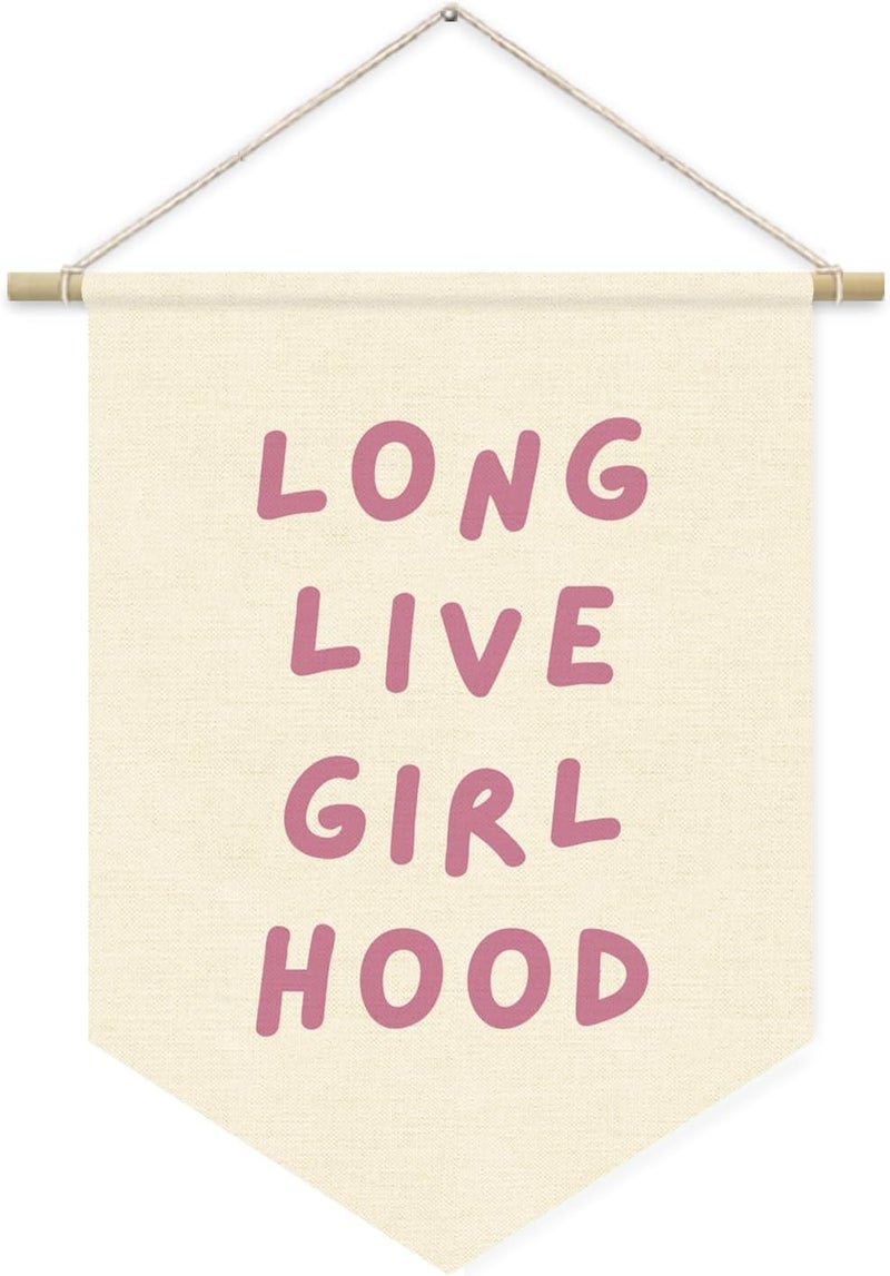 ETVISO Long Live Girlhood Banner Pink Flag for Nursery Playroom Wall Decor for Kids Bedroom Living Room Dorm Toddler Decorations Trendy Room,Wall Hanging Pennant Flag Banner 15x11in - Image 1